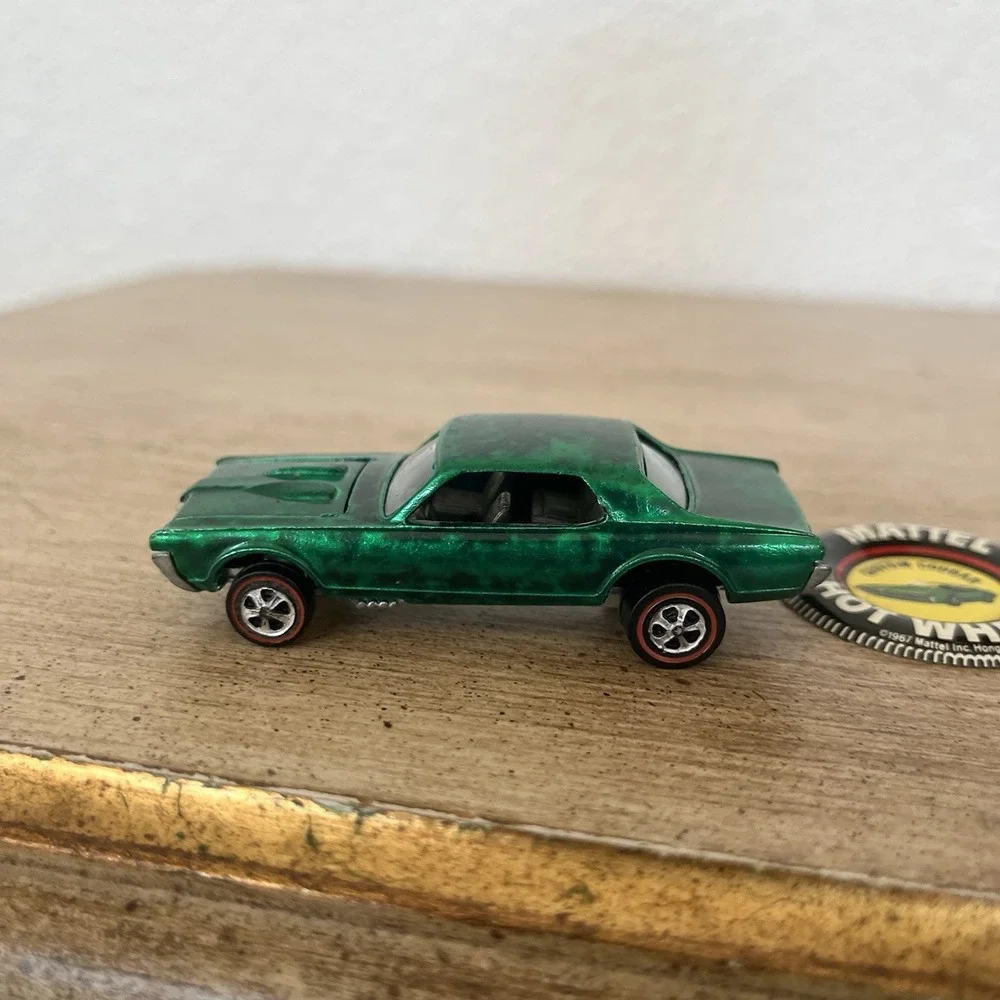 1968 Hot Wheels Redline Custom Cougar Spectraflame Green USA w/ Button Read!
